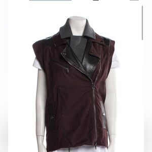 Veronica Beard convertible Dickey moto vest Burgandy black leather oversized 2